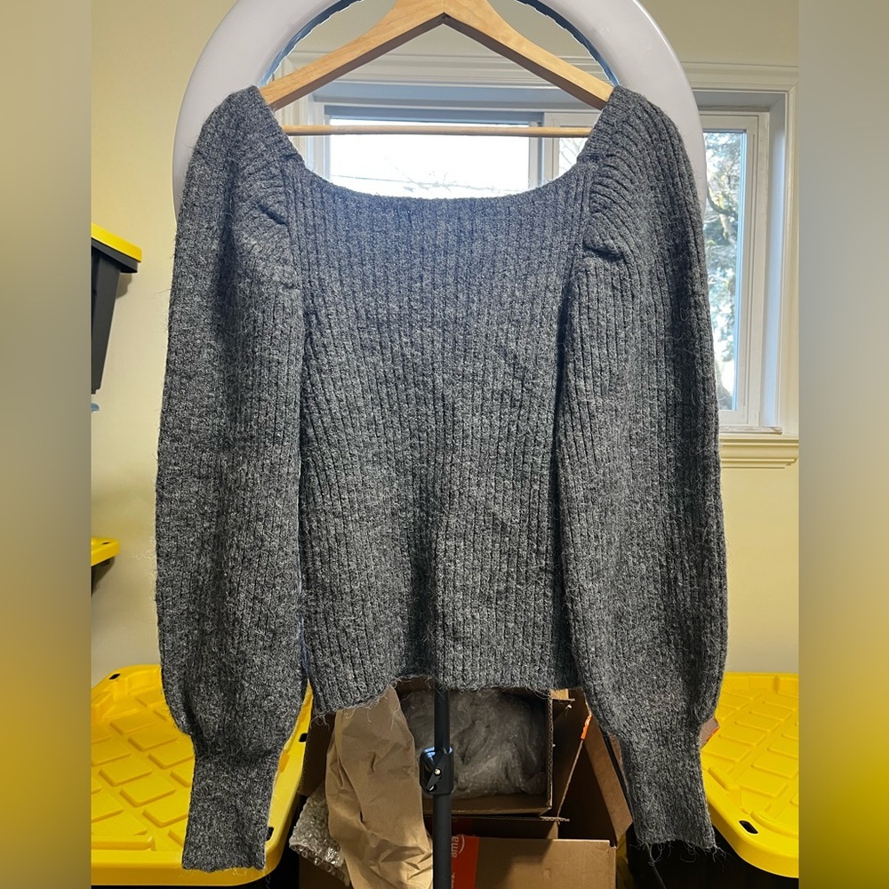 Rebecca Minkoff Grey Wool Puff Sleeve Pixi Sweater - Picture 12 of 15